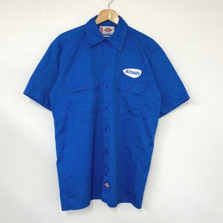 ディッキーズ(Dickies)のディッキーズ Dickies ショートスリーブ ワーク シャツ ワッペン 無地 半袖 サイズ：M位 ブルー古着 【中古】(シャツ)