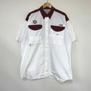 コロンビア(Columbia)のコロンビア Columbia PFG ショートスリーブ ボタンダウン シャツ Texas A&M  プリント 刺繍  半袖 サイズ：M ホワイト×エンジ【Performance Fishing Gear】古着 【中古】(シャツ)