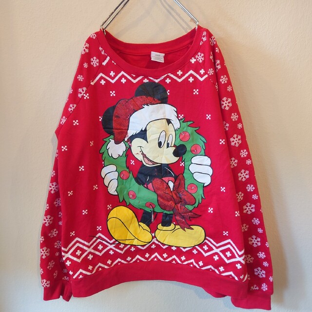 Disney(ディズニー)のミッキーマウス　クリスマス　スウェット　サンタクロース　disney　レッド レディースのトップス(トレーナー/スウェット)の商品写真