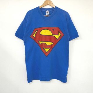 90's スーパーマン SUPER MAN 半袖 Tシャツ プリント サイズ：L ブルー×レッド×イエロー古着 【中古】(Tシャツ/カットソー(半袖/袖なし))