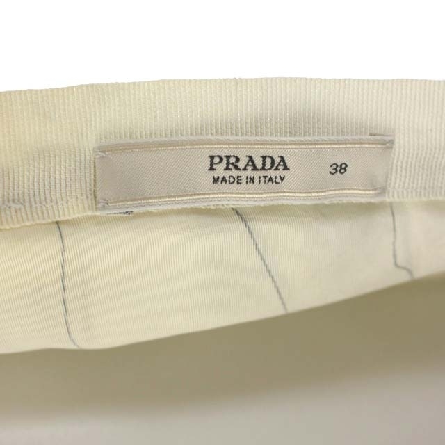 PRADA(プラダ)のプラダ 総柄 ノースリーブ ワンピース 膝丈 シルク 38 ベージュ 黒 レディースのワンピース(ひざ丈ワンピース)の商品写真