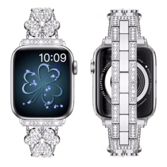 Apple Watch(アップルウォッチ)のアップルウォッチ　バンド　シルバー　SNS 大人気　クローバー スマホ/家電/カメラのスマホアクセサリー(iPhoneケース)の商品写真
