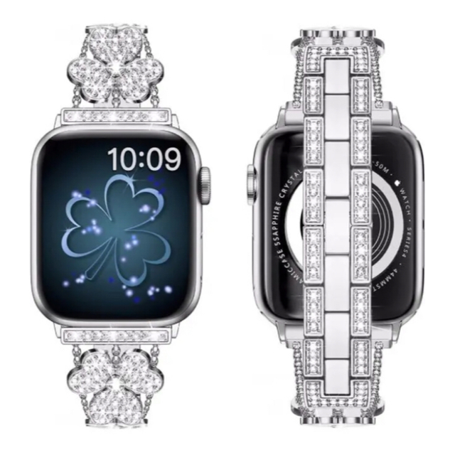 Apple Watch(アップルウォッチ)のアップルウォッチ　バンド　シルバー　SNS 大人気　クローバー スマホ/家電/カメラのスマホアクセサリー(iPhoneケース)の商品写真