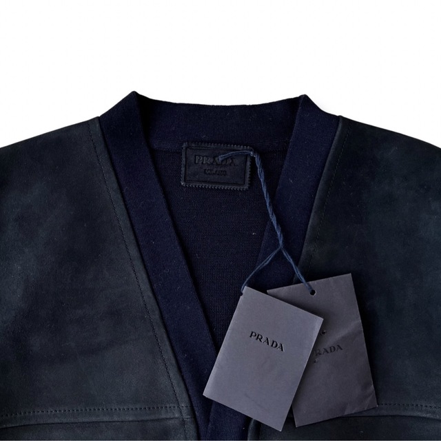 希少!】PRADA(プラダ)ラムレザーパッチ カーディガン 50/L タグ付き