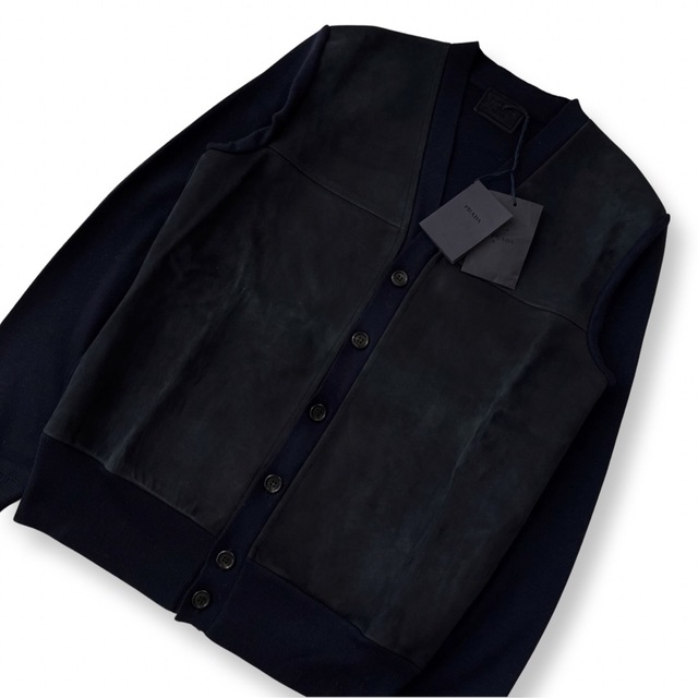 希少!】PRADA(プラダ)ラムレザーパッチ カーディガン 50/L タグ付き