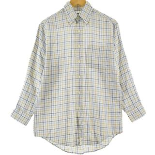 ブルックスブラザース(Brooks Brothers)の古着 ブルックスブラザーズ Brooks Brothers IRISH LINEN チェック柄 長袖 リネン ボタンダウンシャツ メンズS /eaa308473(シャツ)