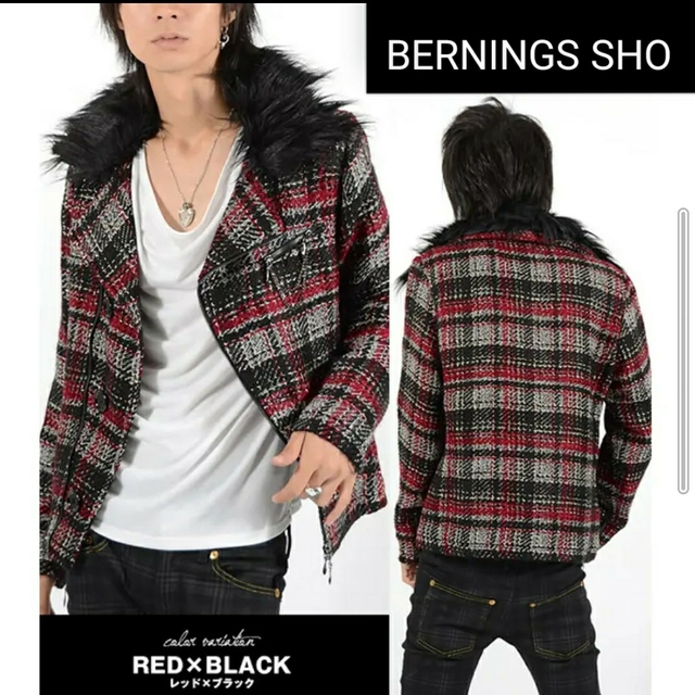 贅沢で高級感のあるラメ糸入り【Bernings-Sho】ニットライダースジャケット  XL  メンズ