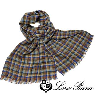 ロロピアーナ(LORO PIANA)のロロピアーナ Loro Pianaメンズ カシミア×絹 大判ストール　チェック(マフラー)