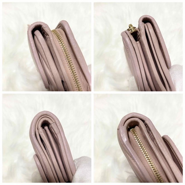 極美品⭐︎ミュウミュウ 三つ折り財布 ラウンド マトラッセ レザー ピンク
