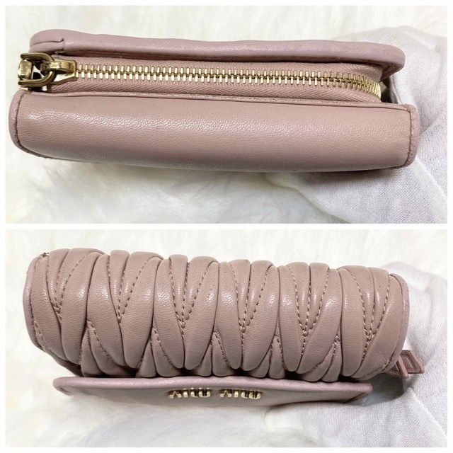 極美品⭐︎ミュウミュウ 三つ折り財布 ラウンド マトラッセ レザー ピンク