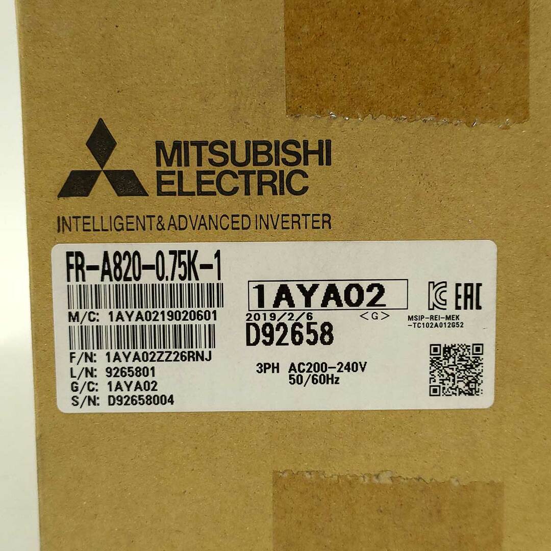 未使用】三菱電機 FR-A820-0.75K-1 ミツビシ Mitsubishi インバーター