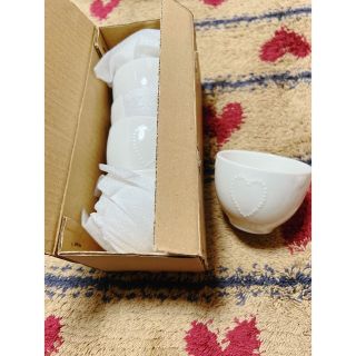 白磁 ハートの湯のみカップ 6客(食器)