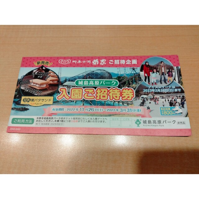 城島高原パーク　入園無料券　５名まで無料　匿名配送