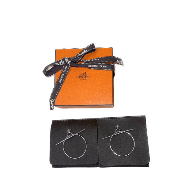 美品 エルメス HERMES ループ MM フープピアス シルバー925