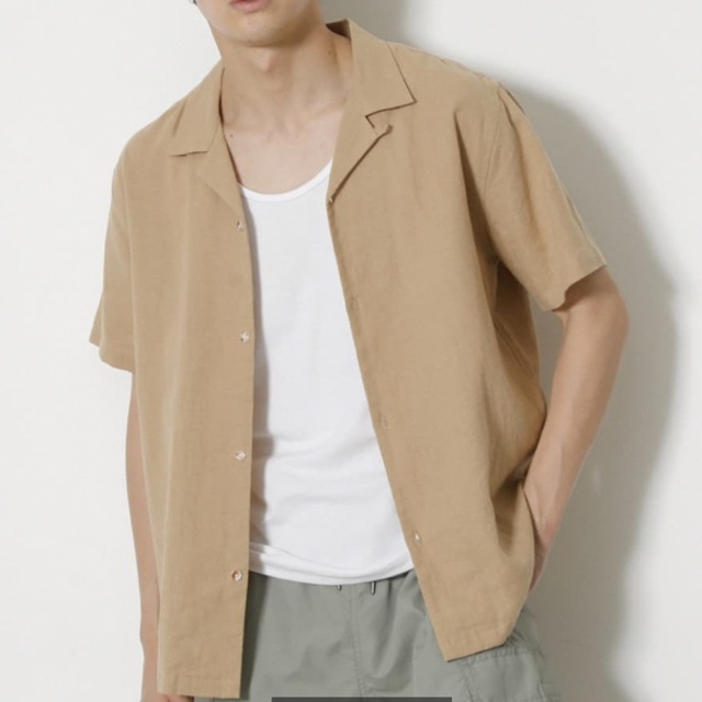 メンズCOTTON LINEN OPEN COLLAR SHIRT