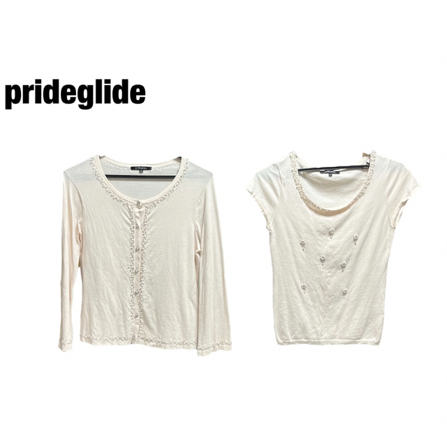 prideglide(プライドグライド)のPrideglide 2点セット カーディガン&Tシャツ　ピンク　38 M レディースのトップス(カーディガン)の商品写真