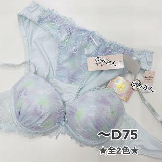 フェミニンガーリー✨パステルグラデーションレースブラショーツセット(サックス)(ブラ&ショーツセット)