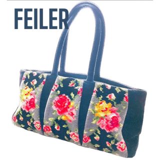新品FEILER ハンドバッグ フラワーモチーフ シュニール織 黒 マルチ