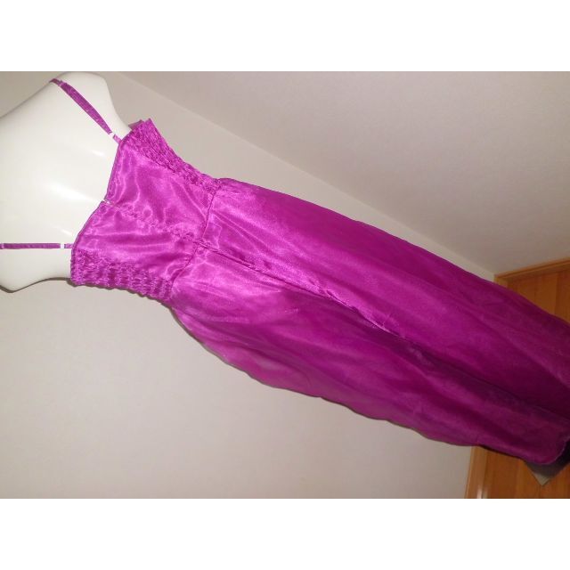 L　大きいサイズ 紫パープルXピンク　ロングドレス 　 ローズパーティードレス 4