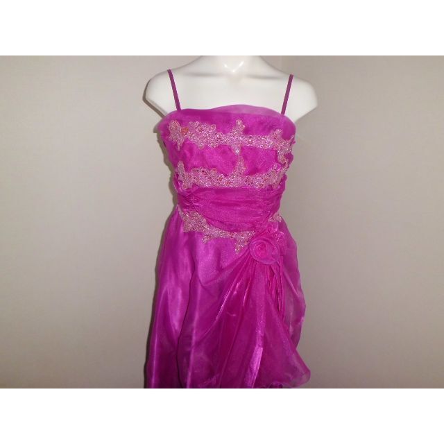 L　大きいサイズ 紫パープルXピンク　ロングドレス 　 ローズパーティードレス 5