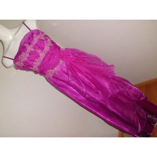 L　大きいサイズ 紫パープルXピンク　ロングドレス 　 ローズパーティードレス(ロングドレス)