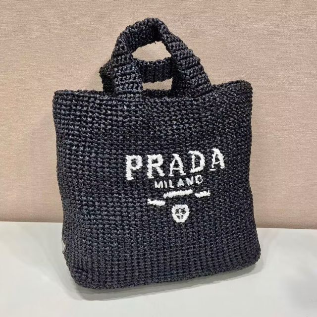 女性が喜ぶ♪ プラダ - PRADA トートバッグ ブラック ラフィア ハンドバッグ