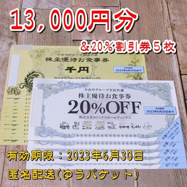 ヨシックス株主優待券13000円分＆20％割引券5枚◇ニパチ・や台や・や台ずし他 小物などお買い得な福袋 7200円 