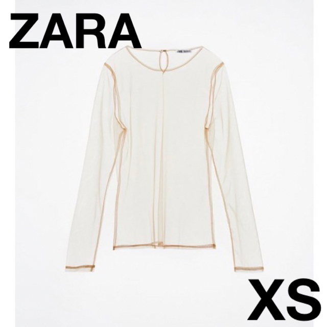 ZARA(ザラ)のZARA プレミアム　シースルー　チュール　Tシャツ　長袖　インナー　ベージュ レディースのトップス(シャツ/ブラウス(長袖/七分))の商品写真