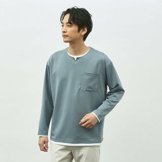 アバハウス(ABAHOUSE)の【ブルーグレー】【レイヤード】キーネック ロングスリーブ Tシャツ(その他)