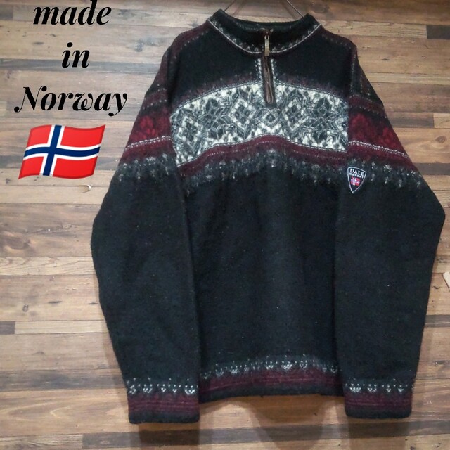 【made in　Norway】ノルディックセーター　ニット　ハーフジップ　総柄