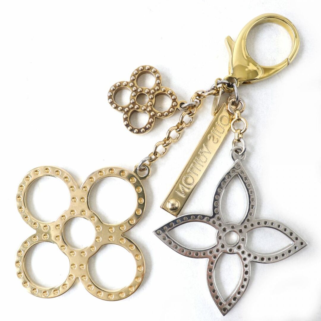 良品△LOUIS VUITTON ルイヴィトン M65090 ビジューサック・タパージュ バッグチャーム キーリング キーホルダー ゴールド×シルバー