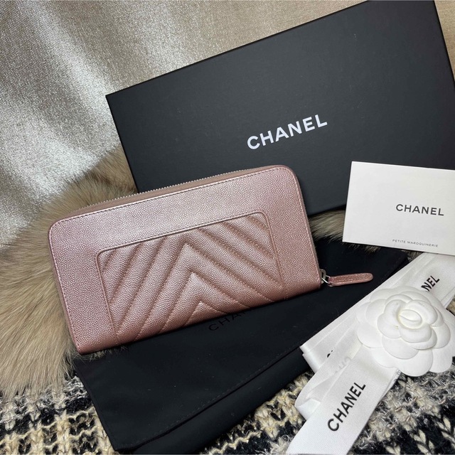 超美品☆レア☆CHANEL マドモアゼル シェブロン☆キャビアスキン 長