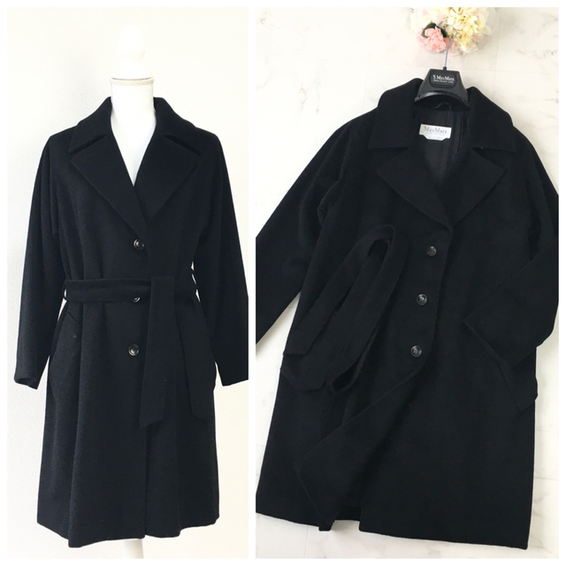 新作商品 Mara Max - ブラック　コート マックスマーラ　カシミヤ100% 美品　白タグ　MaxMara ロングコート