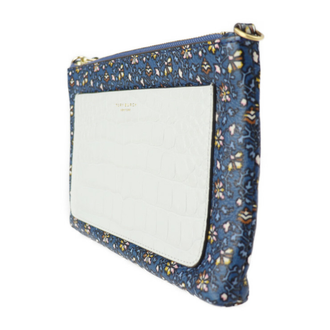 Tory Burch(トリーバーチ)のTory Burch トリーバーチ  カラーブロック タッセル クロスボディ ショルダーバッグ  レザー   BLUE WILD PANSY ブルー系マルチカラー ゴールド金具  2WAY クラッチバッグ ポーチ 花柄 フラワー クロコ 型押し 【本物保証】 レディースのバッグ(ショルダーバッグ)の商品写真