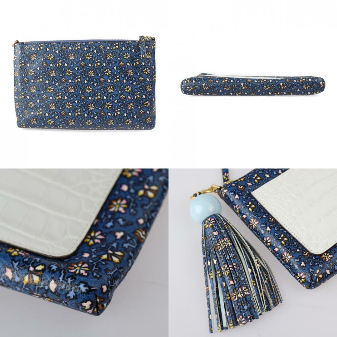 Tory Burch(トリーバーチ)のTory Burch トリーバーチ  カラーブロック タッセル クロスボディ ショルダーバッグ  レザー   BLUE WILD PANSY ブルー系マルチカラー ゴールド金具  2WAY クラッチバッグ ポーチ 花柄 フラワー クロコ 型押し 【本物保証】 レディースのバッグ(ショルダーバッグ)の商品写真