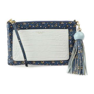 トリーバーチ(Tory Burch)のTory Burch トリーバーチ  カラーブロック タッセル クロスボディ ショルダーバッグ  レザー   BLUE WILD PANSY ブルー系マルチカラー ゴールド金具  2WAY クラッチバッグ ポーチ 花柄 フラワー クロコ 型押し 【本物保証】(ショルダーバッグ)