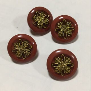 レトロ ボタン 赤 4個セット 手芸 裁縫 装飾(各種パーツ)