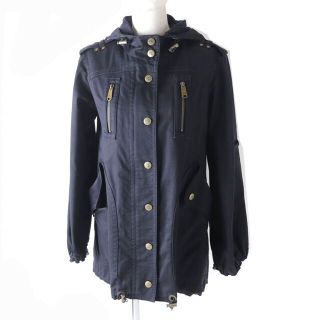 バーバリーブルーレーベル(BURBERRY BLUE LABEL)の良品△正規品 バーバリー ブルーレーベル FRF01-682-09 レディース フード付き 長袖／七分袖 ZIP UP モッズコート/モッズジャケット 黒 36(モッズコート)