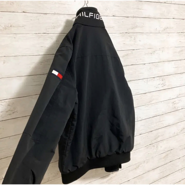 h, TOMMY HILFIGER 美品 ネックロゴ ナイロンジャケット 黒