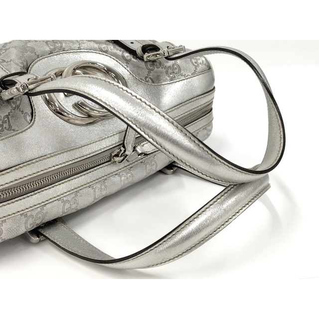 GUCCI - GUCCI ミニボストンバッグ レザー シルバー 170009の GUCCI - GUCCI ミニボストンバッグ レザー シルバー 170009の