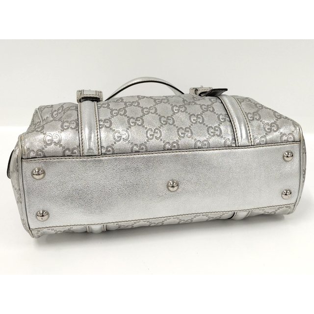 GUCCI - GUCCI ミニボストンバッグ レザー シルバー 170009の GUCCI - GUCCI ミニボストンバッグ レザー シルバー 170009の