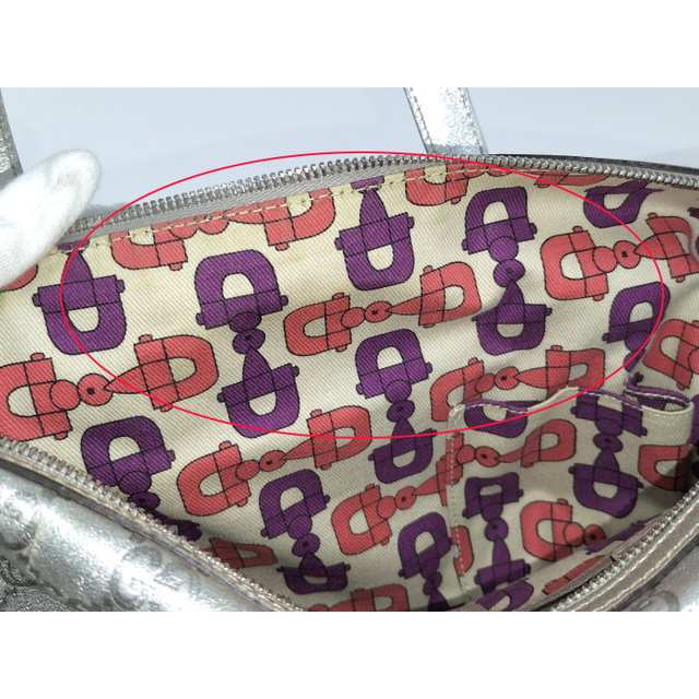 GUCCI - GUCCI ミニボストンバッグ レザー シルバー 170009の GUCCI - GUCCI ミニボストンバッグ レザー シルバー 170009の