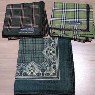 バーバリー(BURBERRY)の新品バーバリーハンカチ3枚 グリーン系(ハンカチ/ポケットチーフ)