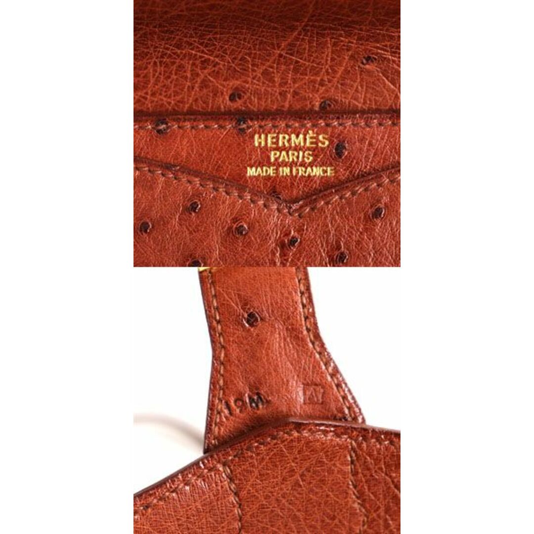 美品▼HERMES エルメス オーストリッチ ゴールド金具 ブリーフケース/ビジネスバッグ ブラウン フランス製 □A刻印 鍵・保存袋付き