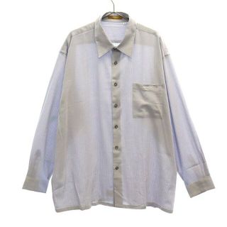 LANCEL 長袖 シャツ バンドカラー チェック グレー系 LL メンズ