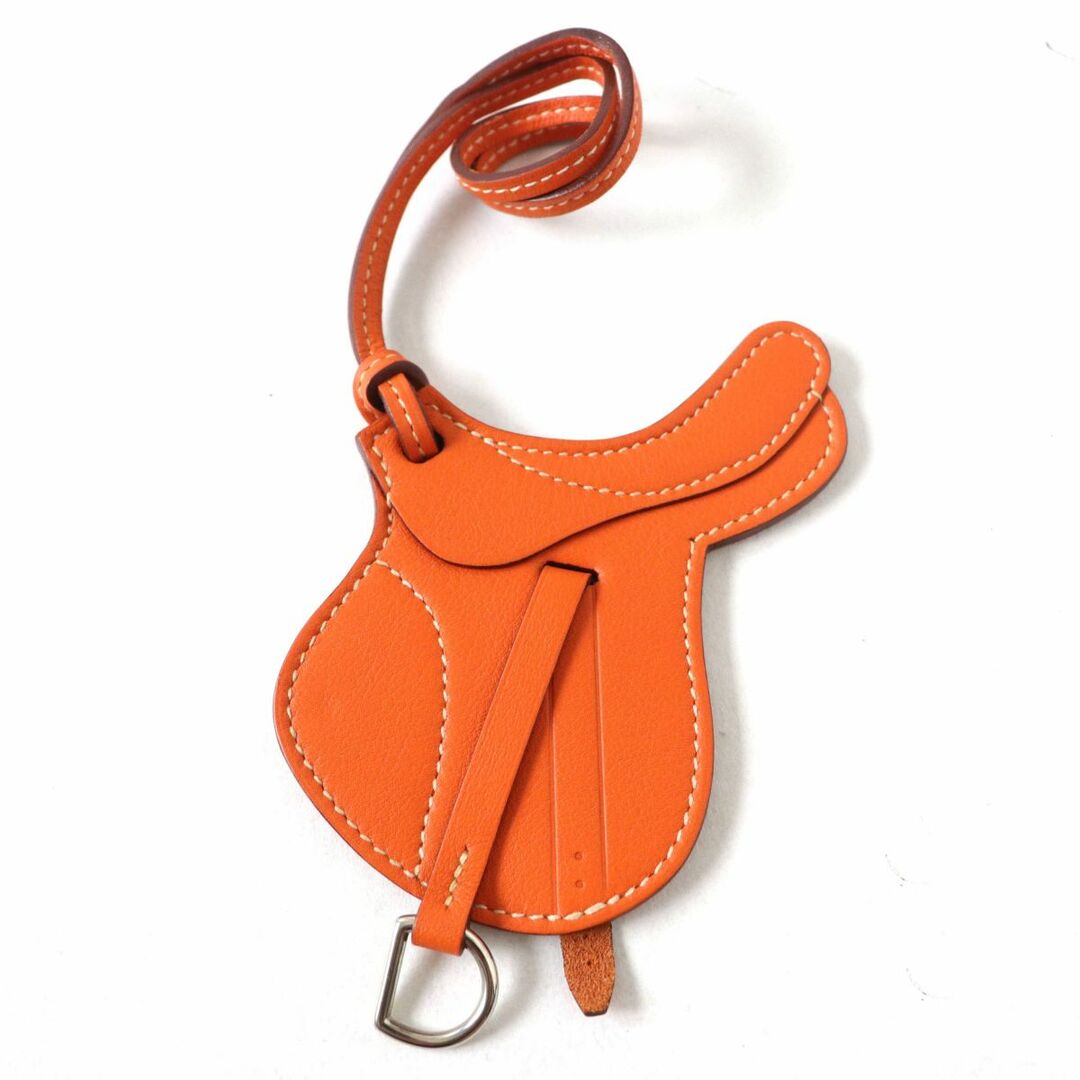 美品◎フランス製 HERMES エルメス バッグチャーム パドックセル 鞍 ヴォースイフト オレンジ×シルバー金具 ユニセックス