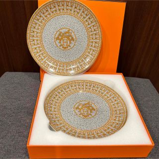 エルメス(Hermes)のHERMES エルメス モザイクヴァンキャトル プレート ゴールド 21cmペア(食器)