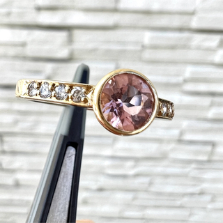 天然 ピンク インペリアルトパーズ ダイヤモンド k18 リング 指輪