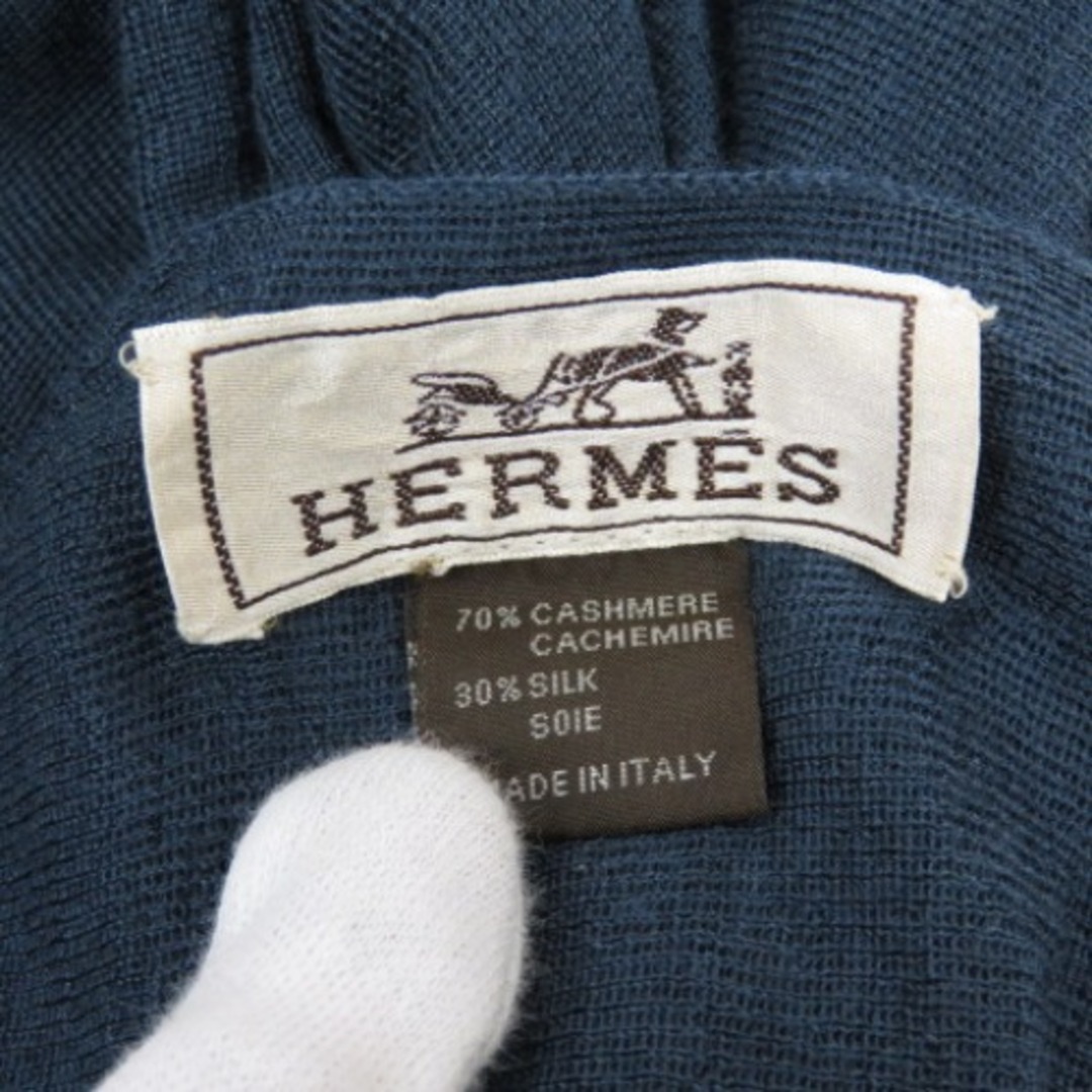 Hermes(エルメス)のHERMES エルメス ショール 防寒 Hロゴ ストール シルク ネイビー【中古】 レディースのファッション小物(ストール/パシュミナ)の商品写真