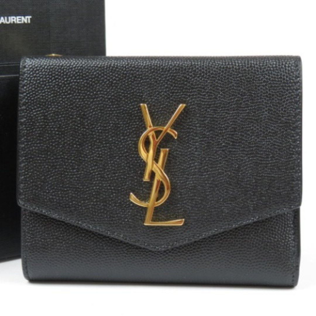 未使用品 SAINT LAURENT サンローラン ロゴ YSL 二つ折り財布 レザー ブラック